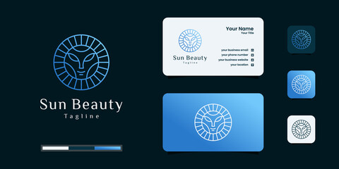 Sun with beauty woman logo. sunrise creativity sunny circle shapes logo sunset stylized symbols