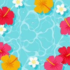 vector background with hibiscus and plumeria flowers floating in water for banners, cards, flyers, social media wallpapers, etc. © mar_mite_
