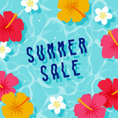 vector background with hibiscus and plumeria flowers floating in water for banners, cards, flyers, social media wallpapers, etc. © mar_mite_