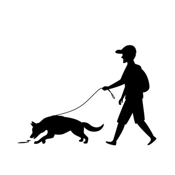 recommend clip art: man exercising with dog mantrailing silhouette graphic