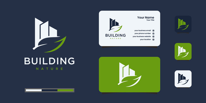 Building logo with nature leaves design inspiration. eco, spa, hotel, builder, and architecture.