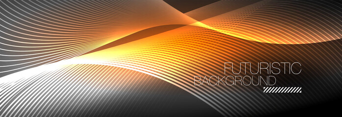 Abstract neon glowing light in the dark with waves. Shiny magic energy and motion concept, vector abstract wallpaper background