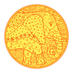 Elephant. Zen art. Detailed hand drawn mandala with abstract patterns on isolation background. Design for spiritual relaxation for adults. Decorative style. Outline for textiles. Printing on t-shirt