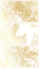 Wellington New Zealand, Warsaw Poland and Washington DC USA City Map Set.