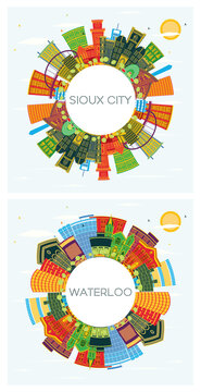 Waterloo And Sioux City Iowa Skyline Set.