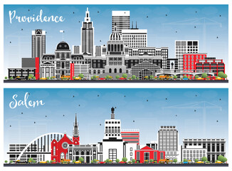 Fototapeta premium Salem Oregon and Providence Rhode Island City Skyline Set.