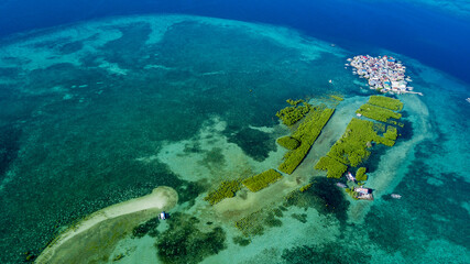 Aerial of Ubay Island in Tubigon, Bohol. A fishing village and mangrove area.