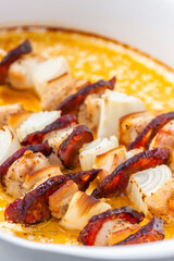skewers with meat, bacon and onion