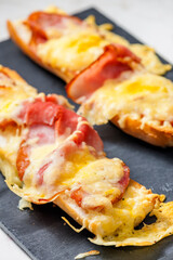 baguette baked with ham and cheese