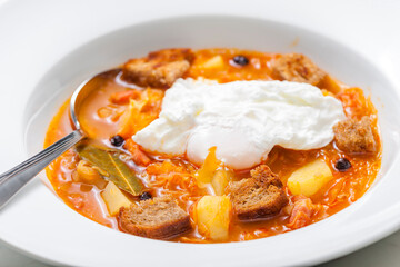 cabbage soup with poached egg