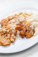 pork meat on pepper with rice