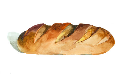 Bread watercolor painting isolated on white background illustration for all prints.