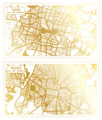 Merida and Leon Mexico City Map Set.
