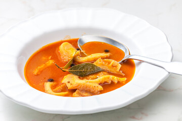 still life of tomato and tripe soup