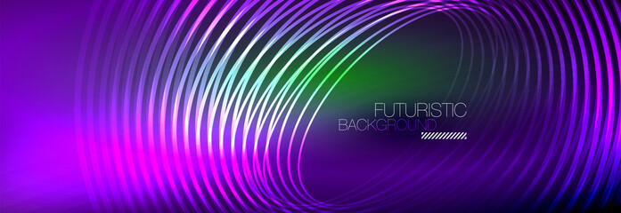 Dark abstract background with glowing neon circles. Trendy layout template for business or technology presentation, internet poster or web brochure cover, wallpaper