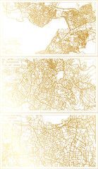Jerusalem Israel, Jakarta Indonesia and Izmir Turkey City Map Set.
