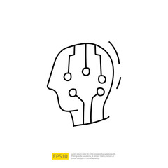 Artificial intelligence AI concept with circuit board data and artificial brains chip for engineering, development, brainstorming sign. Hand drawn doodle icons vector illustration