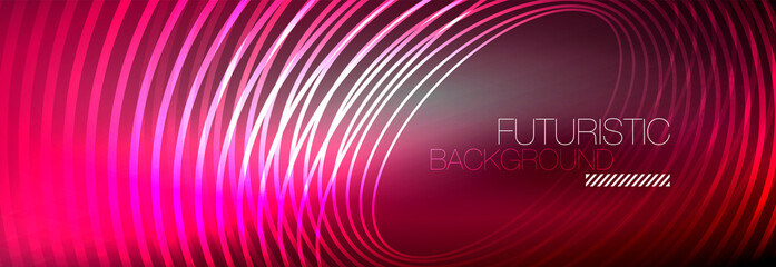 Dark abstract background with glowing neon circles. Trendy layout template for business or technology presentation, internet poster or web brochure cover, wallpaper