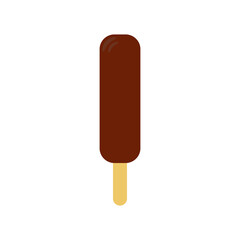 Flat vector illustration of chocolate covered ice cream popsicle bar on a stick. Isolated on white background.
