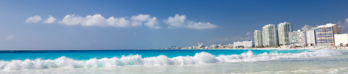 Caribbean sandy beach. Long banner.