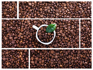 Coffee beans background, top view