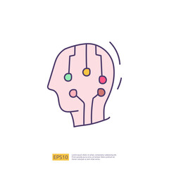 Artificial intelligence AI concept with circuit board data and artificial brains chip for engineering, development, brainstorming sign. Hand drawn doodle icons vector illustration