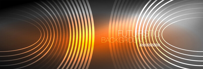Dark abstract background with glowing neon circles. Trendy layout template for business or technology presentation, internet poster or web brochure cover, wallpaper
