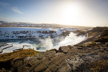 Fototapeta na wymiar Overlook of Gullfoss waterfall in Iceland during winter