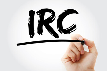IRC - Internet Relay Chat acronym with marker, technology concept background