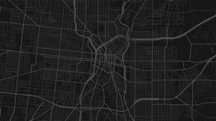 Black and dark grey San Antonio city area vector background map, streets and water cartography illustration.