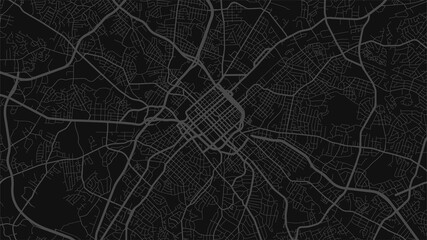 Black and dark grey Charlotte city area vector background map, streets and water cartography illustration.