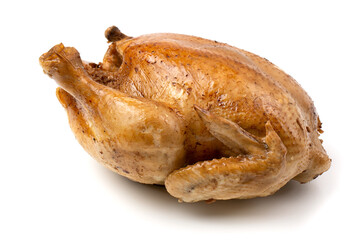 Natural home-smoked chicken, grilled isolated on a white background.