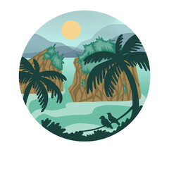 Fototapeta na wymiar summer tropical landscape palms mountains High ilustration