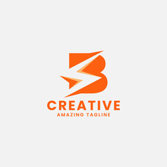 Orange Negative Space Flash on Letter B Monogram Initial Logo in White Background