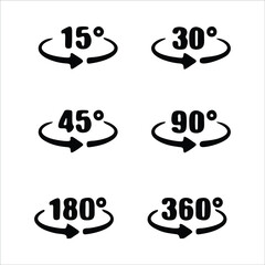 360 degree arrows icon set in flat style. 360 degree view rotation set. 360 degree rotation. Virtual reality. Vertical and horizontal view. Arrow icons.