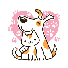 pet logo with dog and cat hugging in a heart with paws shape. vector illustration - 436994983