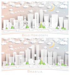 Brasília and Belo Horizonte Brazil City Skyline Set.