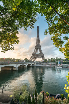 Eiffel Tower and Seine River in spring, Paris, France