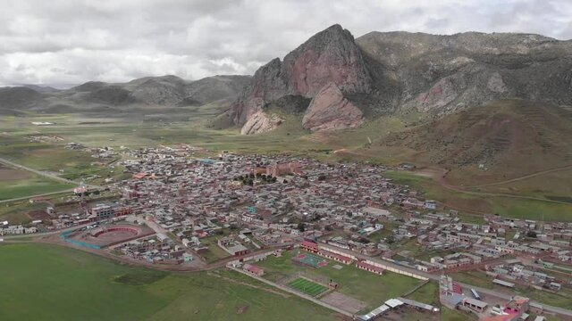 Overcast aerial: Pucara is a plateau town near Lake Titicaca, Peru