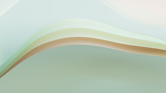 Abstract wallpaper made of Pastel green and orange 3D Undulating lines. Multicolored 3D Render with copy-space.  