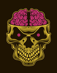 illustration skull brain on back background