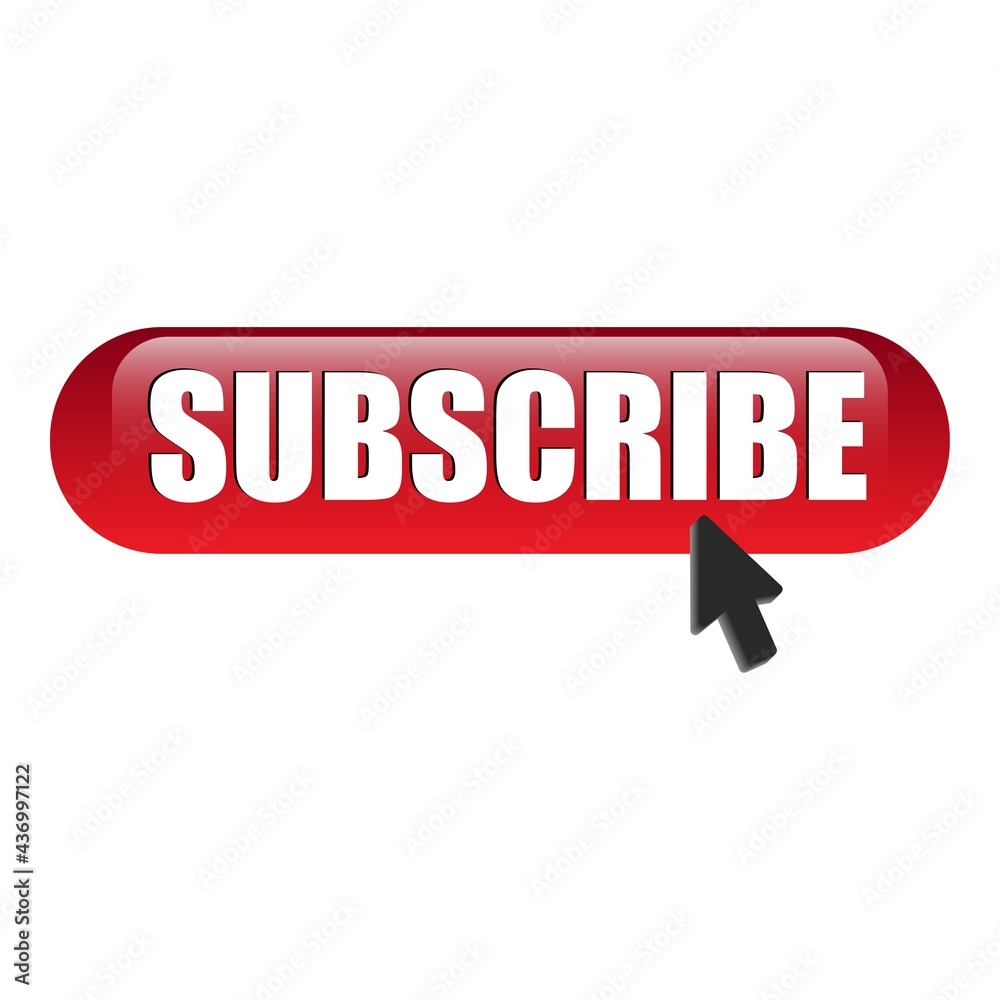 Poster youtube red subscribe button with black cursor arrow and text effect on a white background, vector i