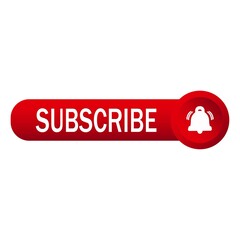 Red subscribe button with white bell icon inside round shape and text effect on a white background, Vector illustration for Business concept subscribe pictogram.