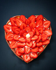 red heart made of strawberries 