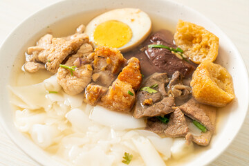 paste of rice flour or boiled Chinese pasta square in clear soup