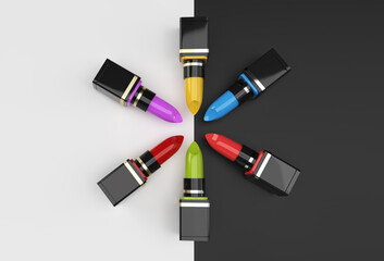 Fototapeta na wymiar 3D Render Mockup of Lipsticks Minimal Podium Scene for Display Products Advertising Design.