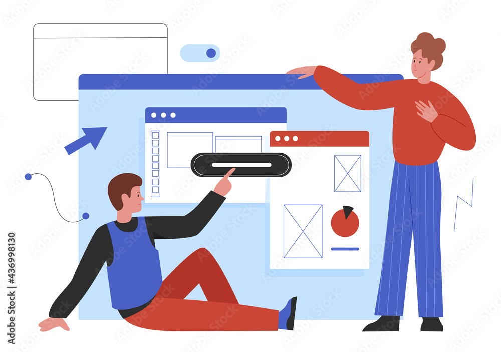 Wall mural web design development, website project process creation vector illustration. cartoon man developer 