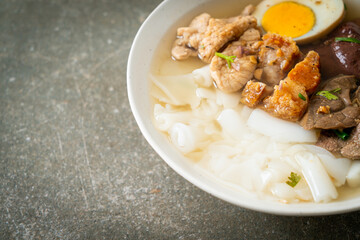 paste of rice flour or boiled Chinese pasta square in clear soup