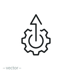 system upgrade icon, gear with arrow, update process, install software, thin line symbol on white background - editable stroke vector illustration eps10 - obrazy, fototapety, plakaty