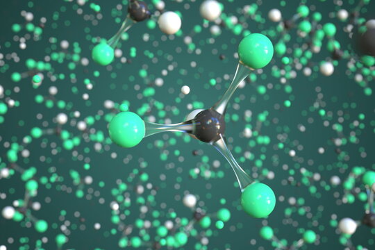 Molecule of chloroform, conceptual molecular model. Scientific 3d rendering